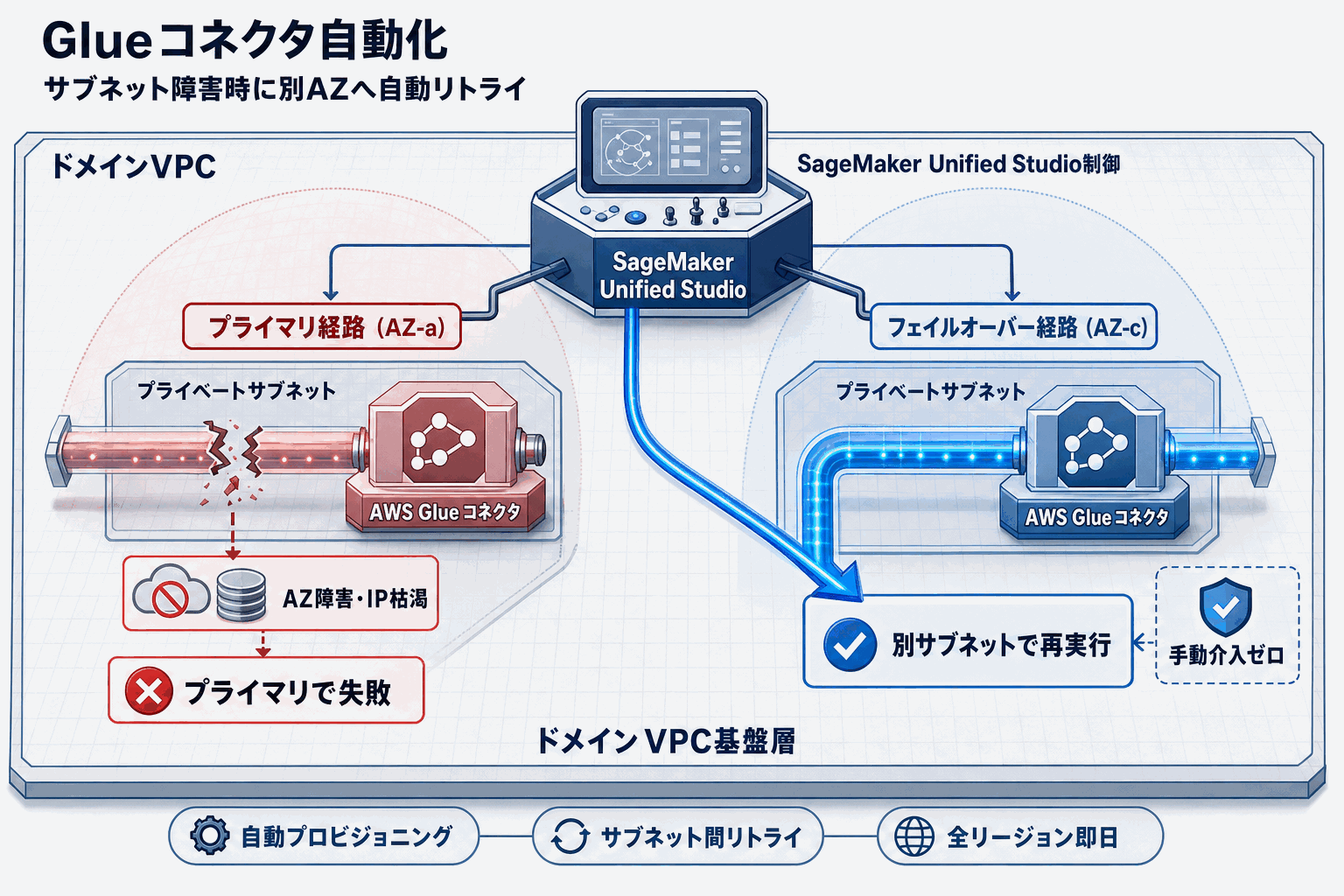 Glueジョブのサブネット障害を自動回避｜SageMaker新機能の本文内説明図