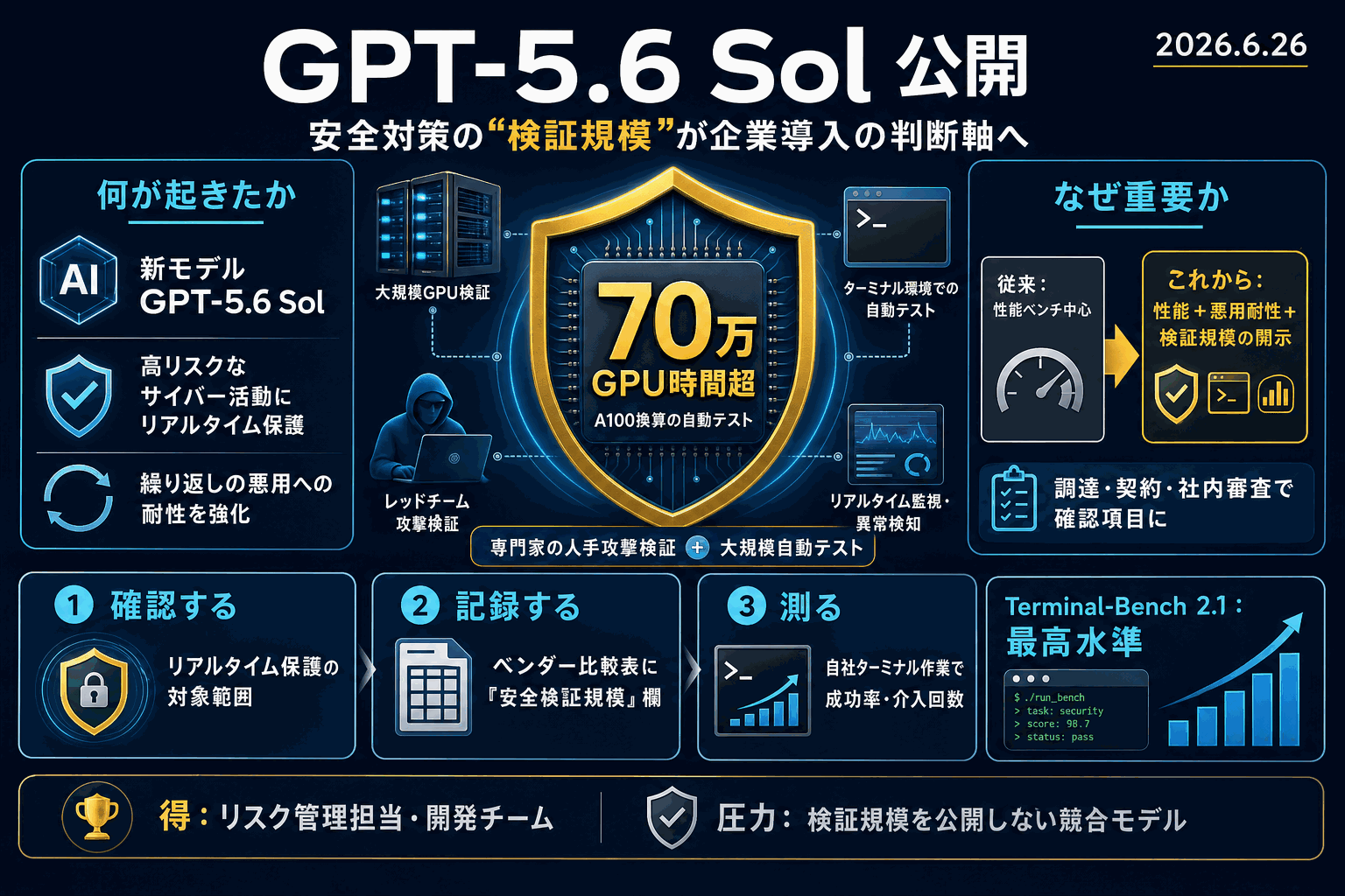 GPT-5.6 Sol公開｜安全検証70万GPU時間の中身の本文内説明図