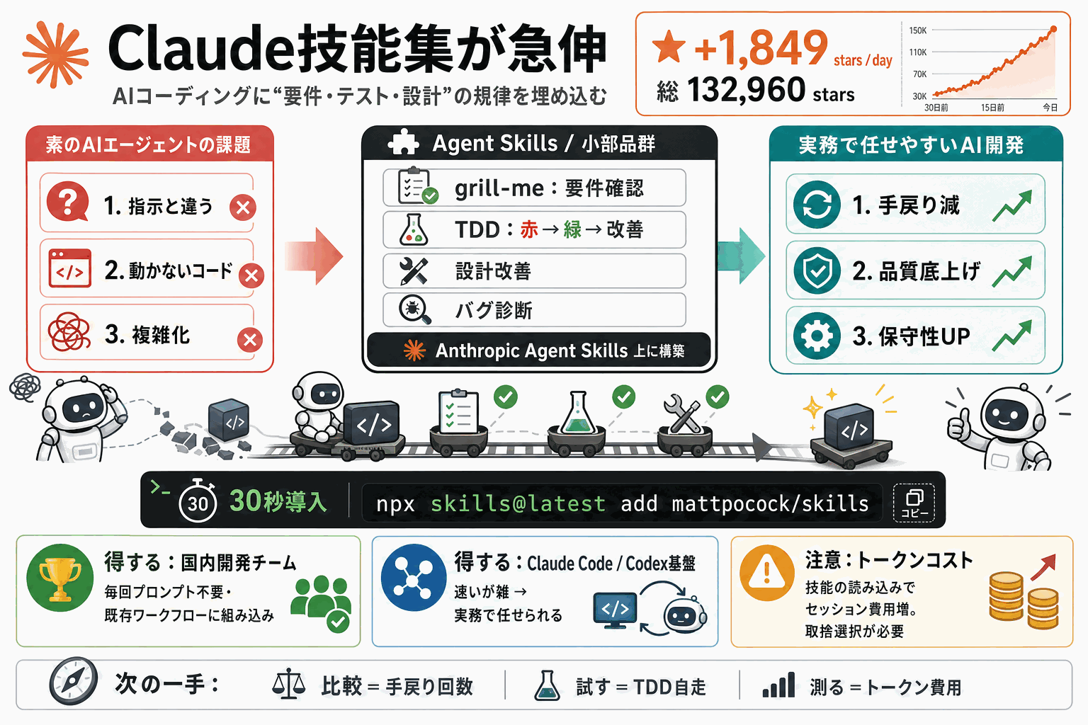 AIにコードの規律を強制｜急増のClaude技能集の本文内説明図