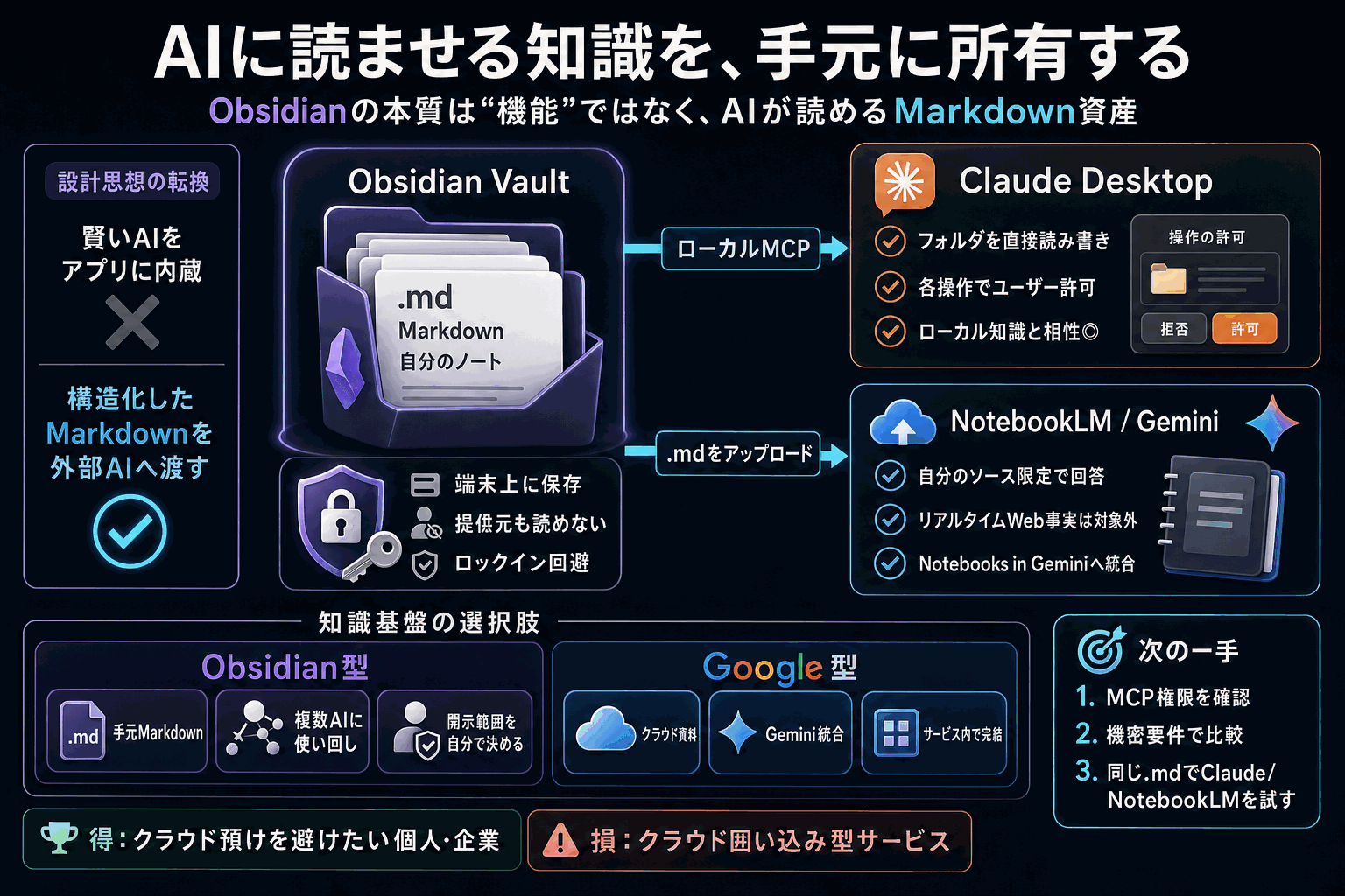AIに読ませる知識を手元に所有｜Obsidian実装術の本文内説明図
