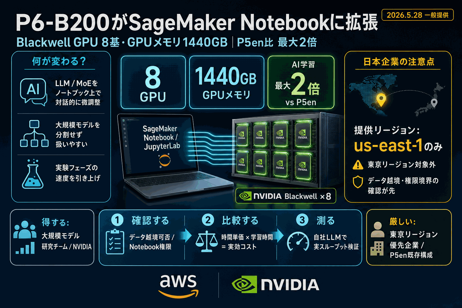 P6-B200がSageMakerに拡張｜Blackwell GPU 8基の本文内説明図