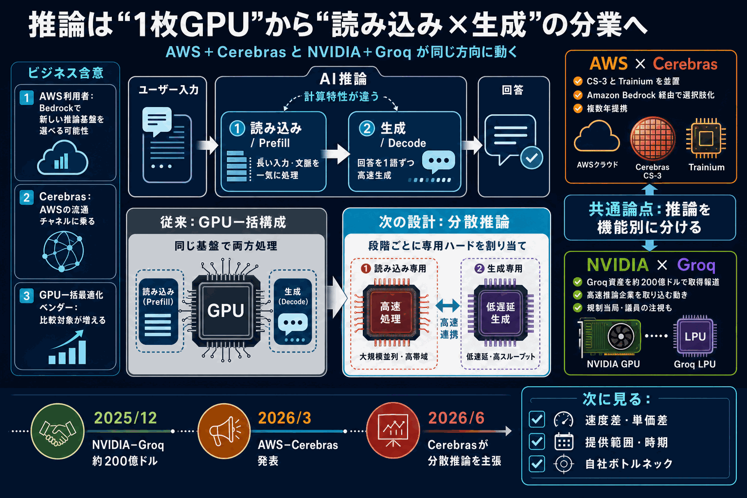 推論を分業する設計｜AWSはCerebras、NVIDIAはGroqを選んだの本文内説明図