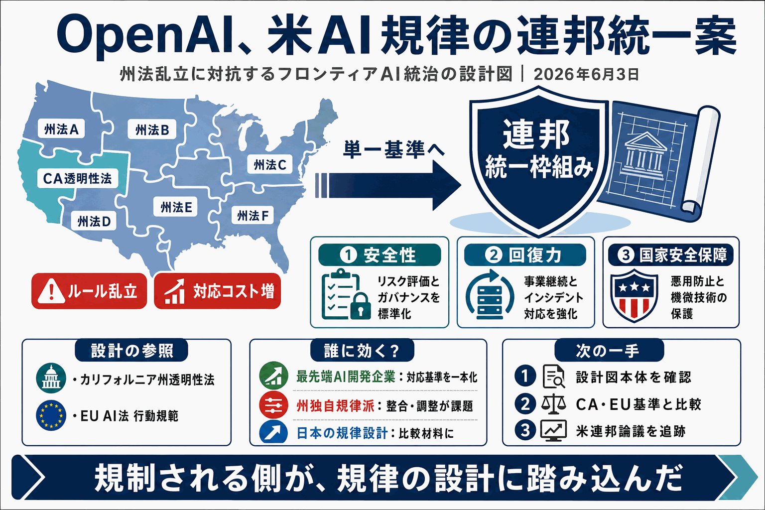 OpenAIが米AI規律の連邦統一案を提示｜州法乱立に対抗の本文内説明図