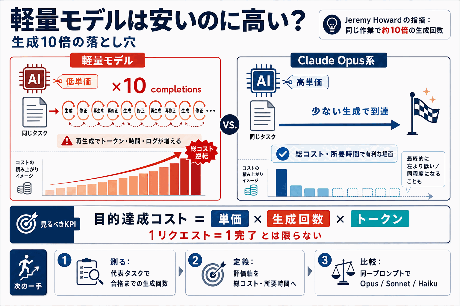軽量モデルは安いのに高い？生成10倍の落とし穴の本文内説明図