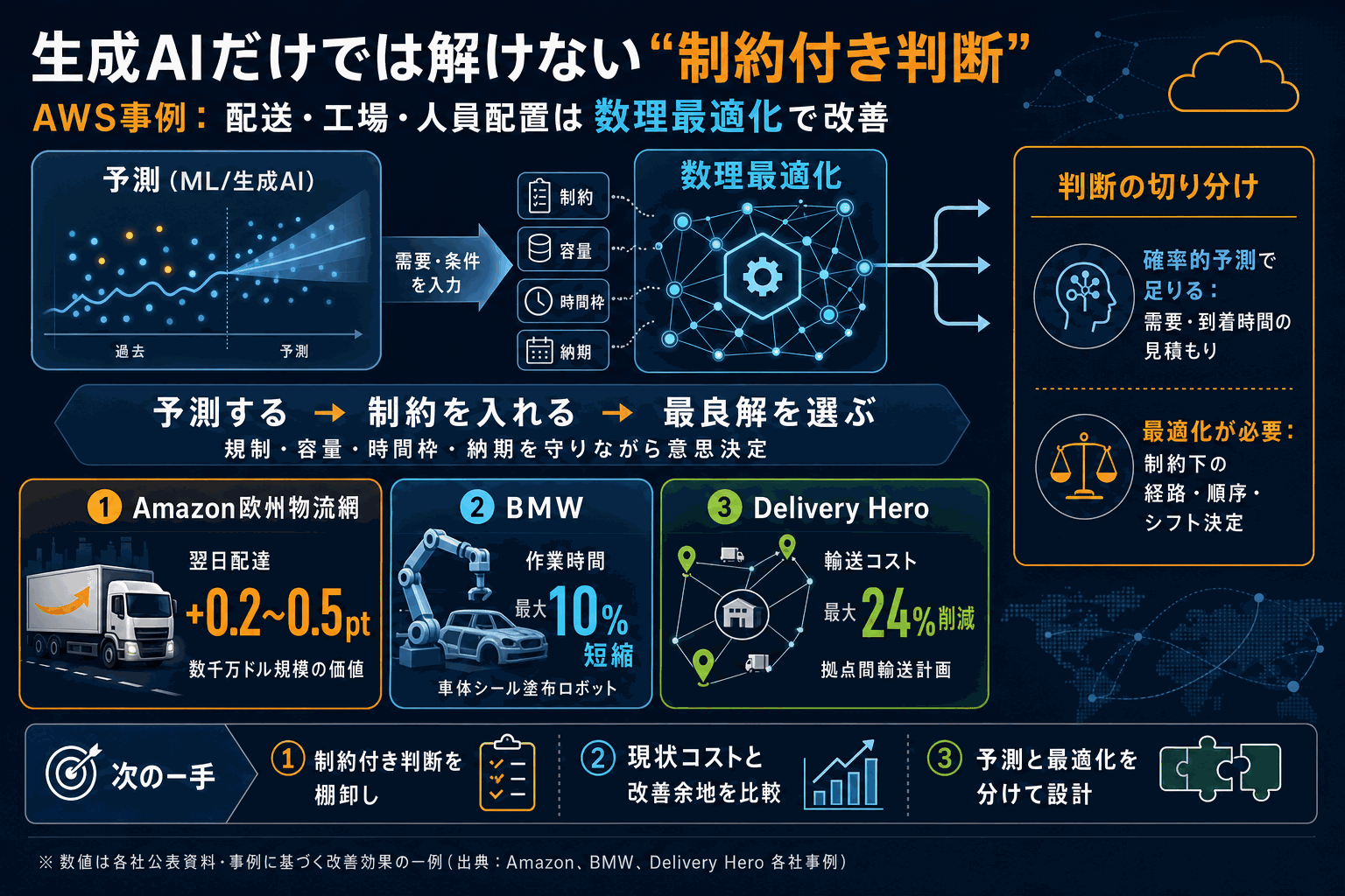 配送・工場の意思決定を数理最適化で改善｜AWS事例の本文内説明図