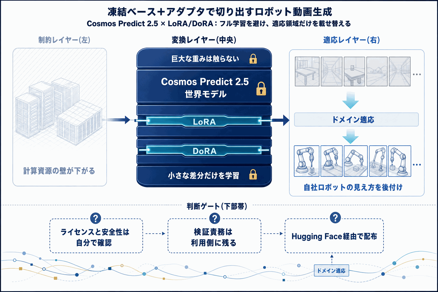 ロボ動画生成をLoRAで微調整｜Cosmos 2.5の本文内説明図