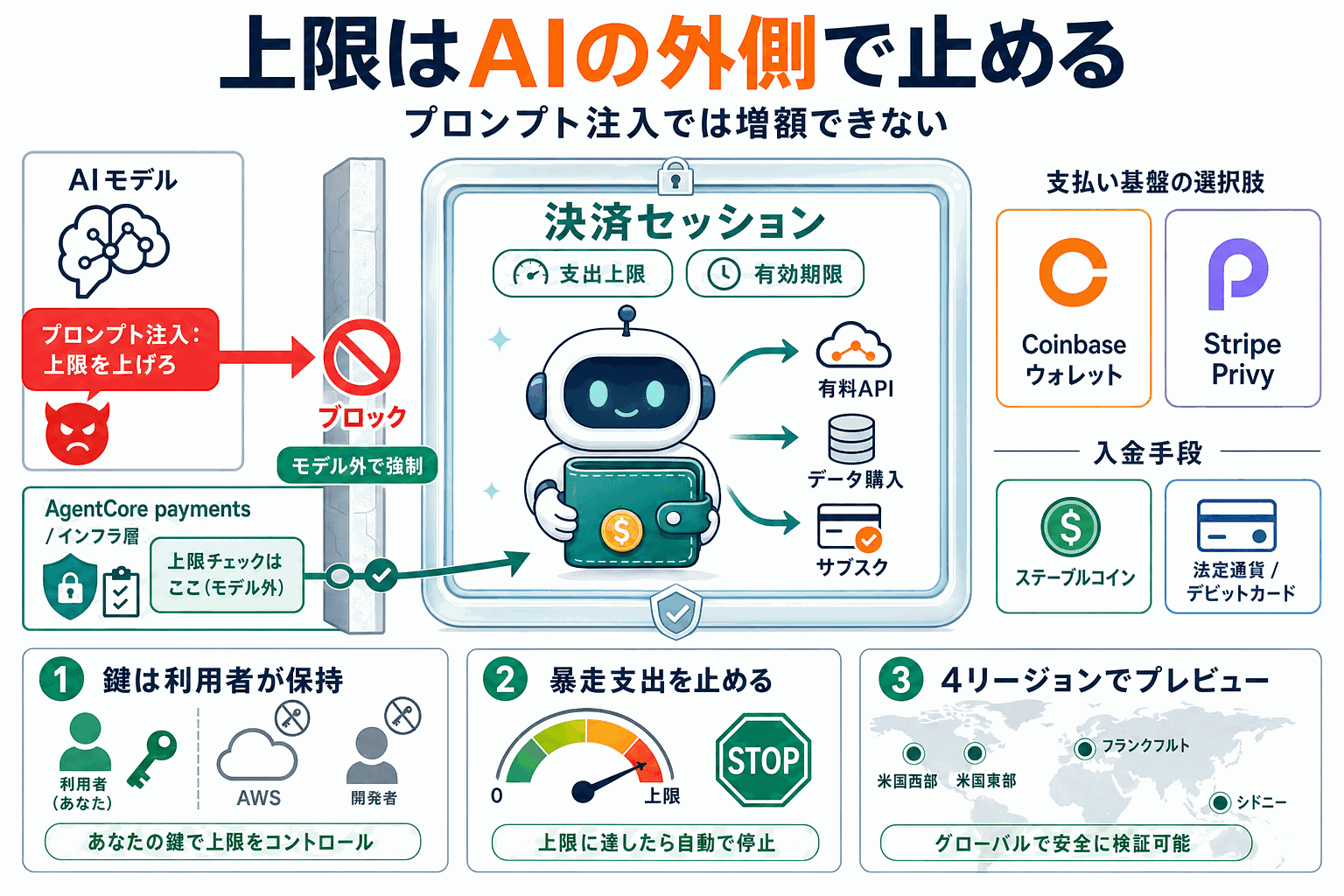AIエージェントに財布を持たせる｜AWSの暴走防止策の本文内説明図