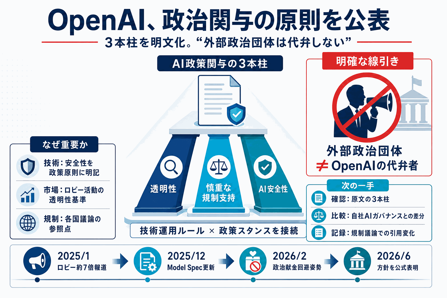 OpenAIが政治関与の原則公表｜外部団体に代弁させずの本文内説明図