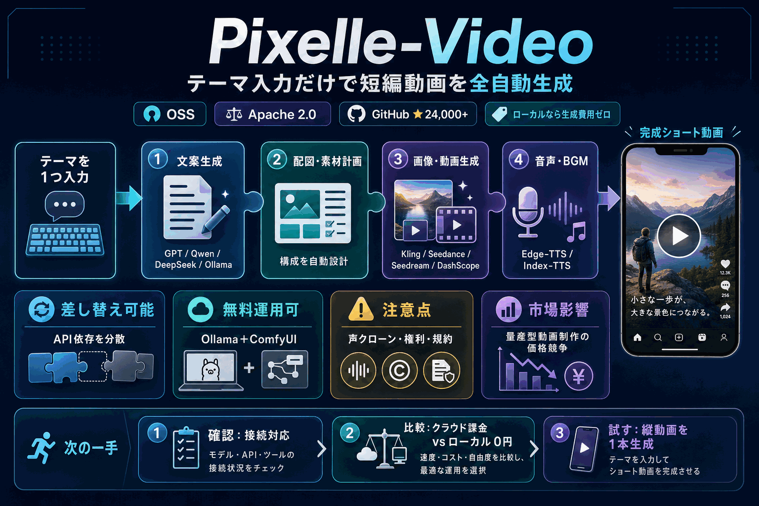 テーマ入力だけで短編動画を全自動生成｜無料運用可のPixelle-Videoの本文内説明図
