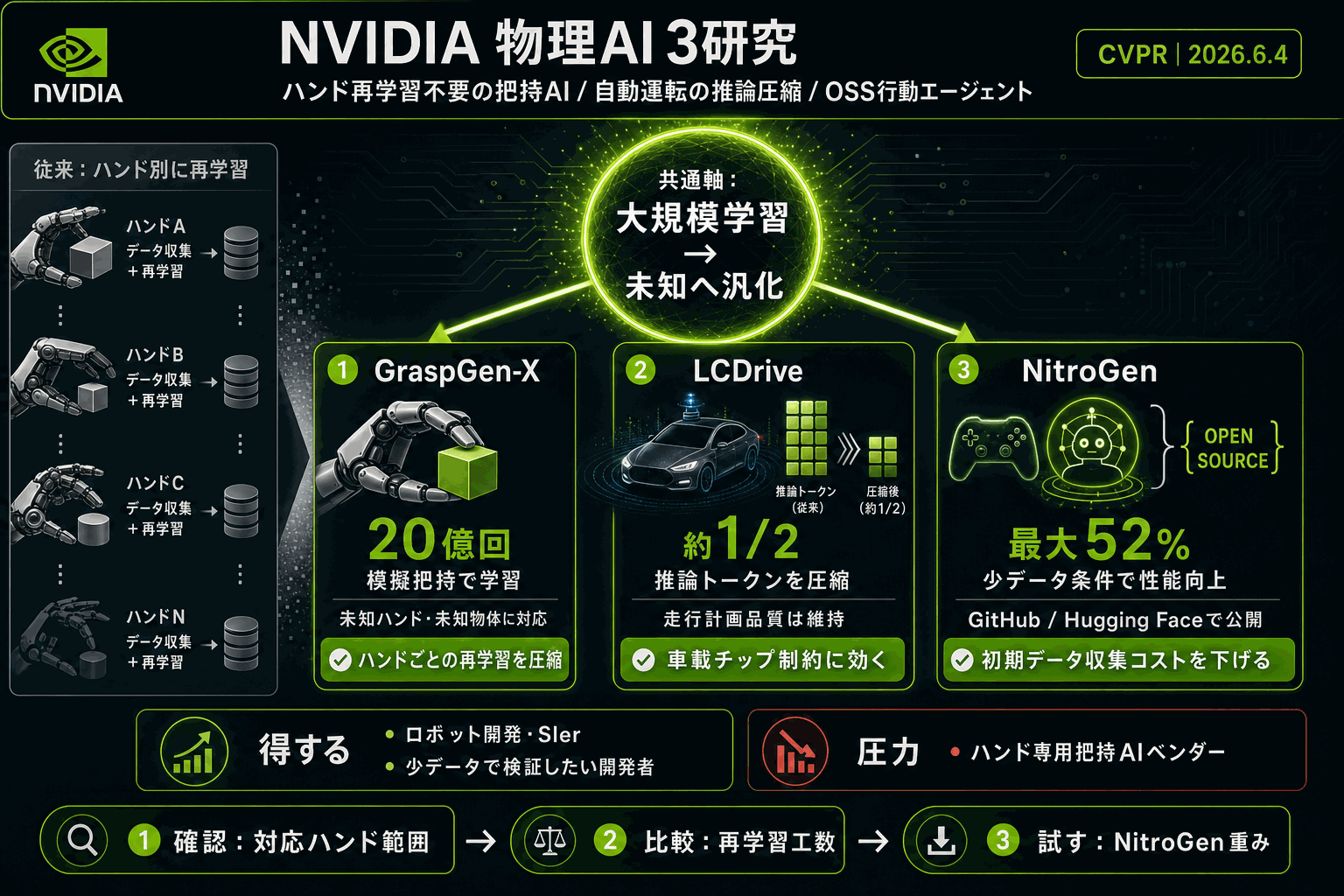 ハンド再学習不要の把持AI｜NVIDIA 3研究の本文内説明図
