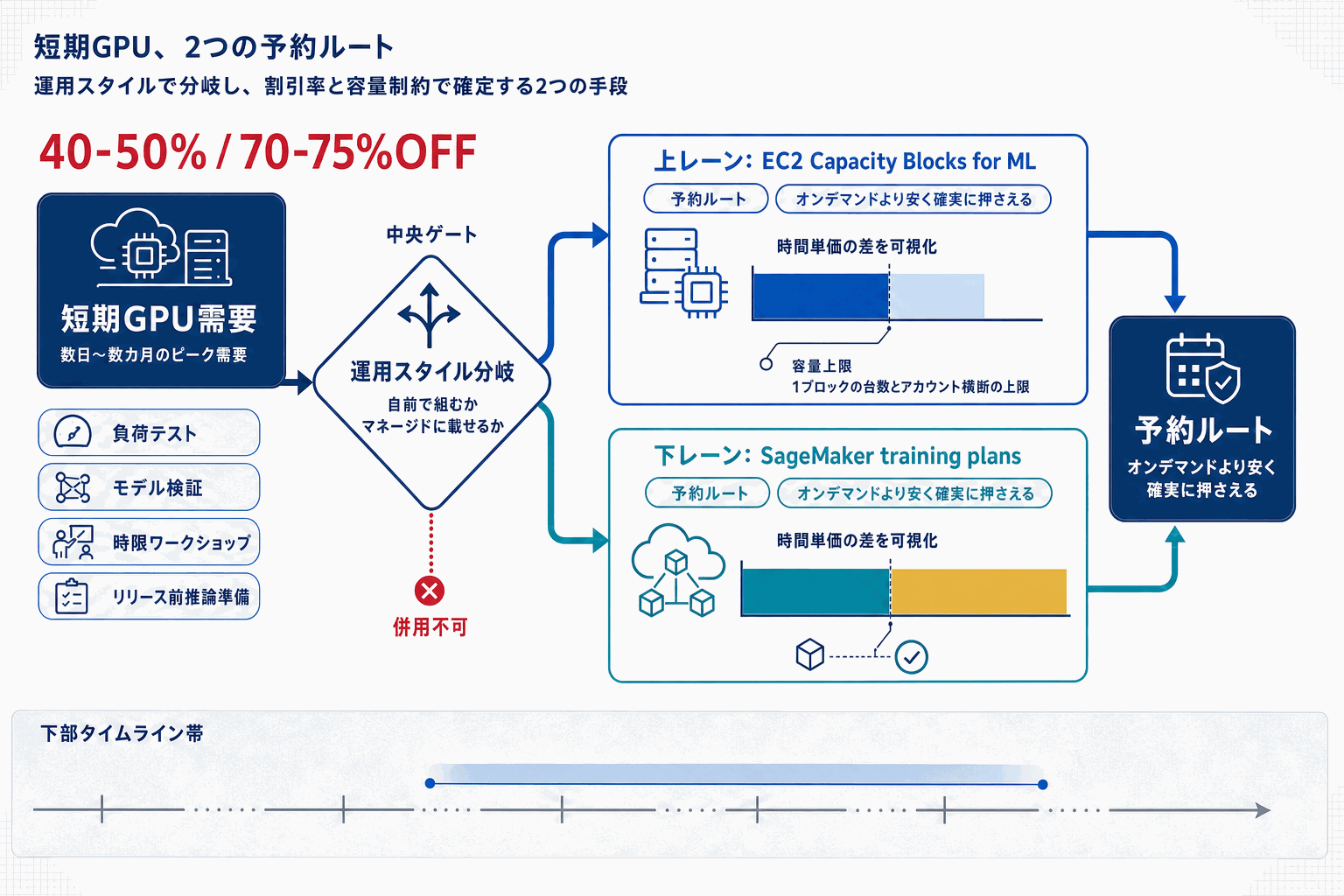 短期GPU確保でAWSが2択｜最大75%割引の本文内説明図